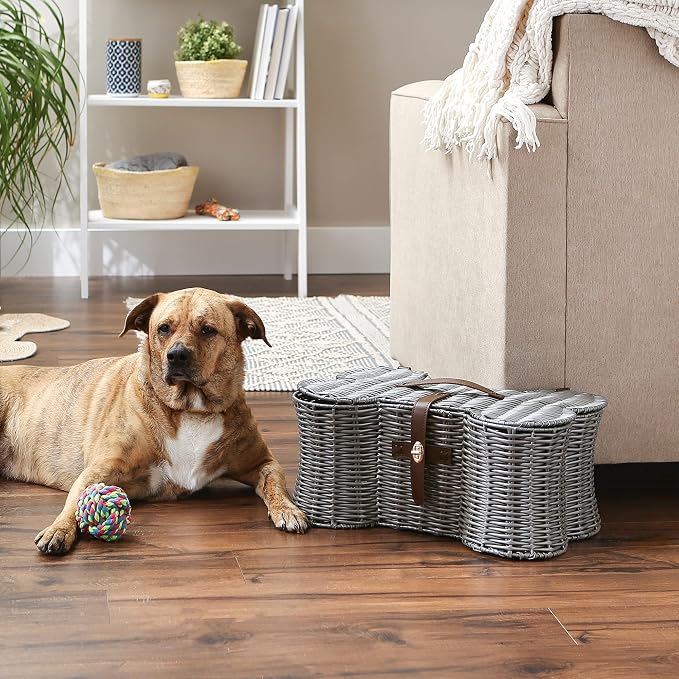 Bone Dry Pet Storage Collection Toy Basket, Small, 17.5x11x7.5", Gray Plastic Wicker - Image 5