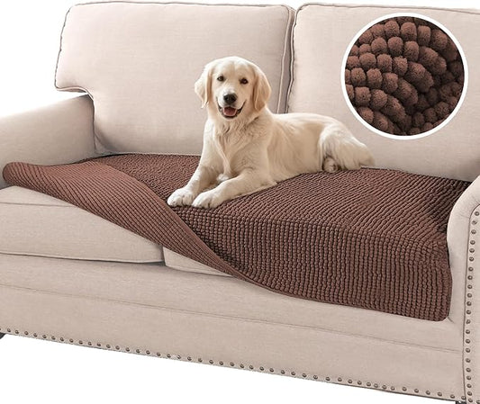 Flamingo P Chenille Dog Bed Cover Thick Loveseat Cover for Dogs Washable Pet Sofa Cover Protector Non-Slip Couch Covers for 2 Cushion Couch Furniture Protector Pet Friendly, 35" x62" Caramel by FlamingoP