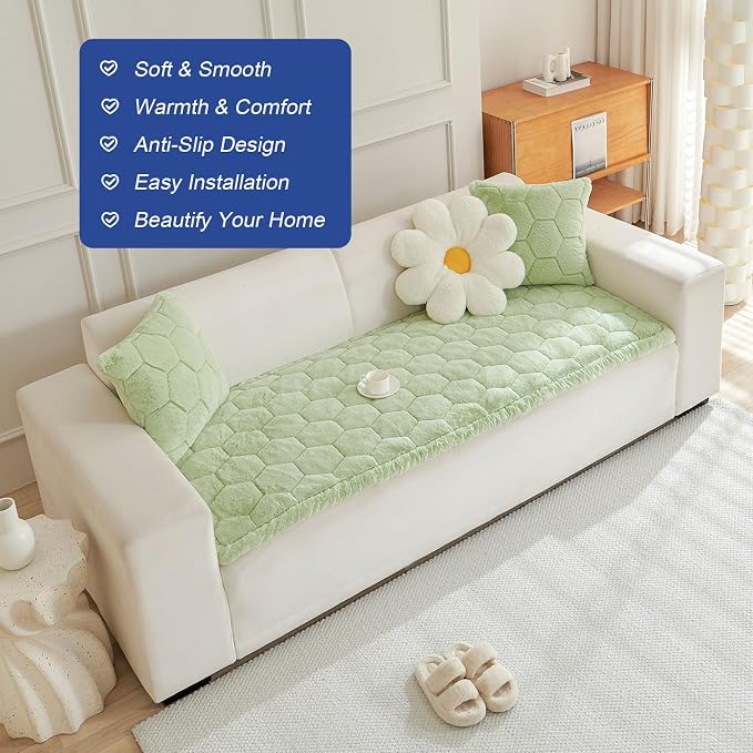 GKXLH New Thick Sofa Covers Washable - Soft Flannel Universal Sofa Cover 2 3 4 Seater, Non-Slip Couch Cover, Couch Seat Covers Sofa Slipcovers Furniture Protector for Living Room (Green, 90x160cm) - Image 5