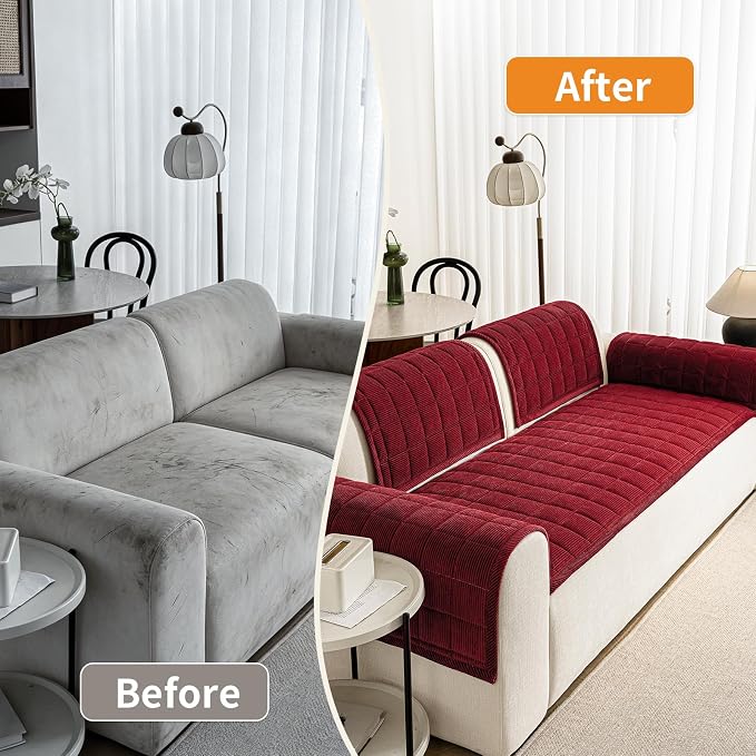 Couch Covers for Dogs Washable, 27.6"x82.7" Non Slip Couch Covers for Loveseat Sofa Pet Friendly, Soft Fuzzy Sofa Covers for Pet, Dog Couch Cover Furniture Protector(1PC,Burgundy) - Image 5