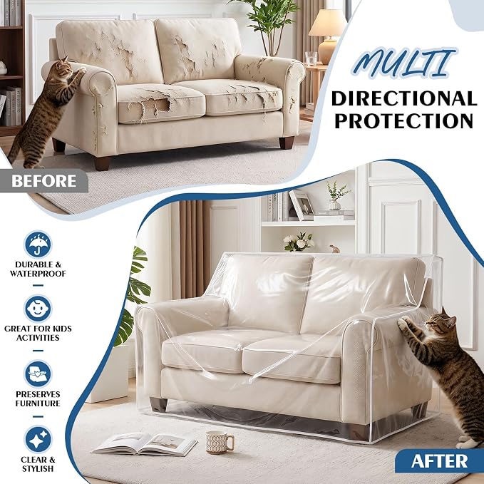 TAOCOCO Plastic Couch Covers 82" W Heavy Duty Clear 2 Seat Sofa Covers, Thick Vinyl Loveseat Couch Cover for Dog & Cat, Waterproof & Dustproof Sofa Furniture Protector for Storage and Moving - Image 4