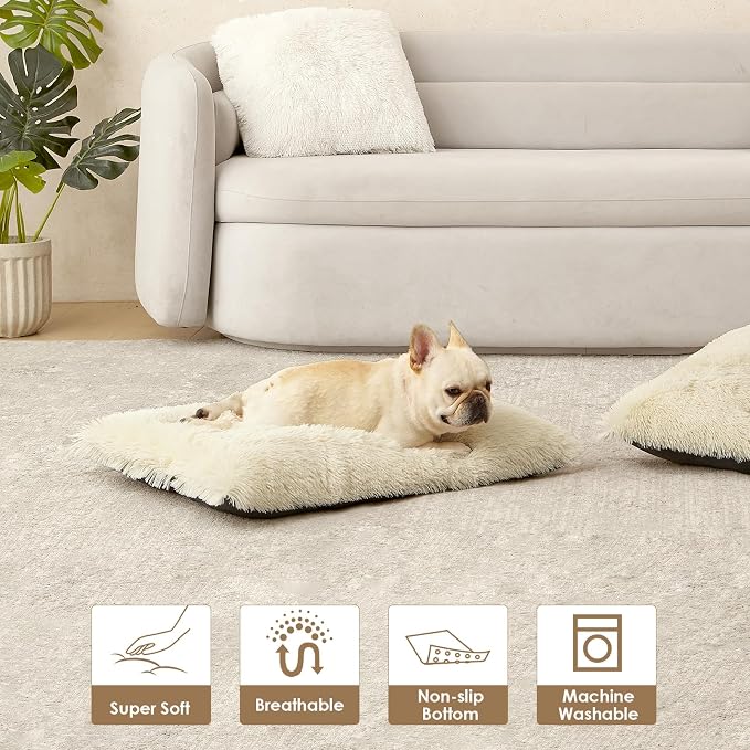 EHEYCIGA Fluffy Dog Crate Bed for Medium Dogs, Plush Crate Pad, Ivory Beige | Calming Anti Anxiety Medium Dog Bed, Washable Soft Warm Faux Fur Crate Mat with Non-Slip Bottom - Image 8