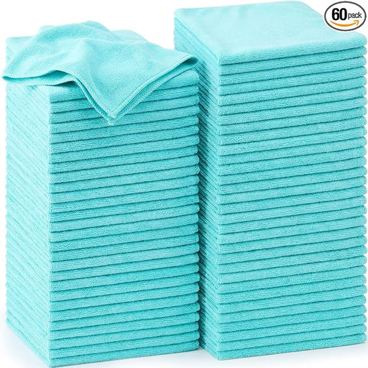 Nuenen Cleaning Cloths for Cars 16 x 16 Inch Ultra Absorbent Towels Drying Microfiber Reusable Cleaning Supplies House Kitchen Window Microfiber Towel(Teal Blue,60 Pcs) by Nuenen