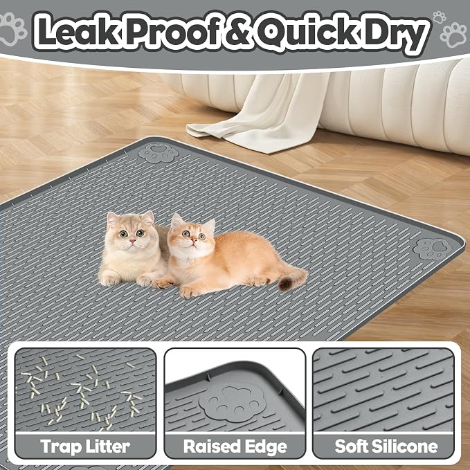 Silicone Cat Litter Mat for Litter Box 40”x28” Large Cat Mat, Dark Grey | Waterproof, Non-Slip, Leak-Proof Rug Mat with Lip, Easy to Clean, Extra Large Litter Catcher Mat for Floor - Image 4