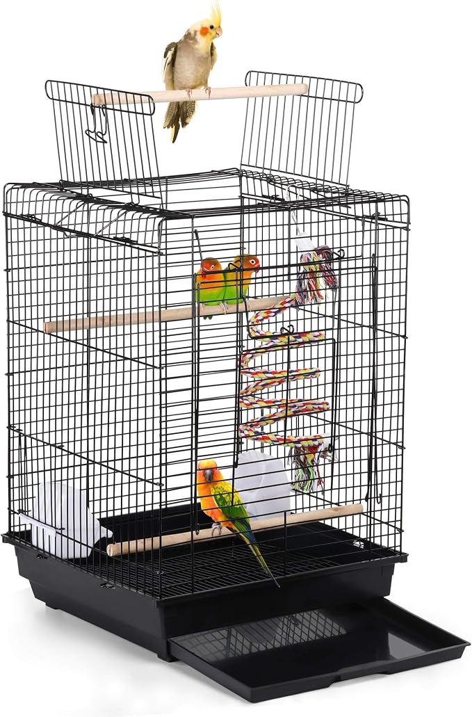 Yaheetech Open Play Top Travel Bird Cage for Conure Sun Parakeet Green Cheek Conure Lovebird Budgie Finch Canary, Small-Size Travel Portable by Unknown