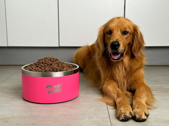 Tuff Pupper Heavy Duty Insulated Dog Bowl | Double Wall Stainless Steel Dog Food Dish | Non-Slip Spill Proof Dishwasher Safe Cat Bowl | Water Dish for Feeding Large Medium Small Pets (188oz, Pink) - Image 2