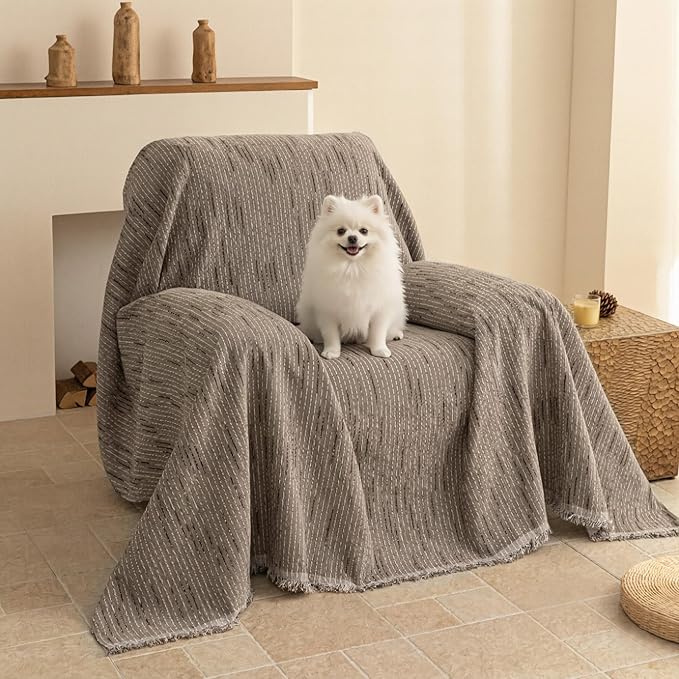 MYSKY HOME Oversized Armchair Couch Cover for 1 Cushion Couch, Washable Sofa Protector, Chair Couch Covers Sofa Covers Sofa Throws Sofa Slipcovers Futon Cover for Pet, Kid, 71"X91", Sand by MYSKYHOME