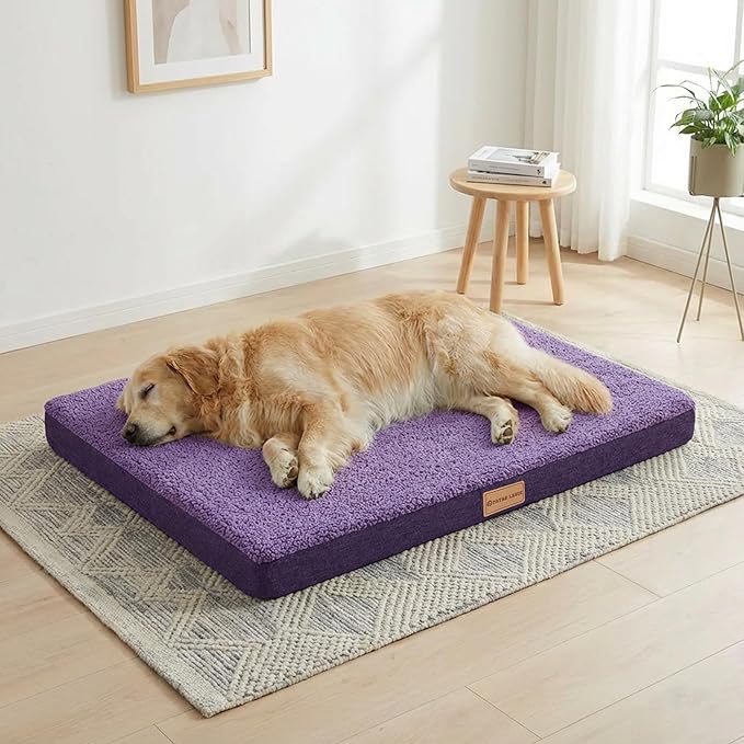 Patas Lague Orthopedic Large Dog Bed Washable Pet Sofa Mat 42''X28''Purple | Egg-Crate Foam Dog Couch For Large Sized Dogs, Waterproof Removable Cover, Soft Pet Crate Bed With Nonskid Bottom by PatasLague