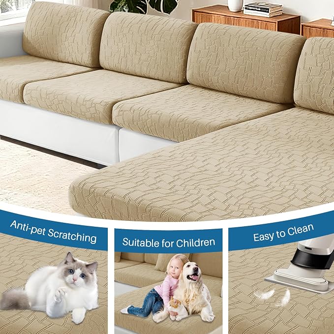 MAXIJIN Waterproof Couch Cushion Covers Individual Chair Seat Cushion Cover Stretch Sectional Sofa Slipcovers with Elastic Bottom for Dogs Pets (1 Piece for Seat or Backrest, Khaki) - Image 7