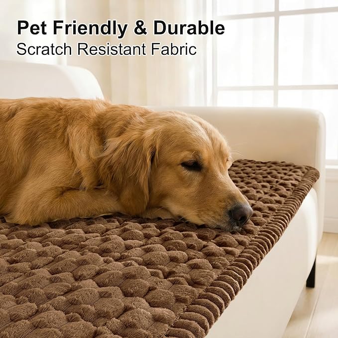 Smiry Non Slip Couch Covers for Dogs, Scratch Resistant Pet Sofa Protector | Machine Washable Soft Fuzzy Thick Furniture Cover for Sofa Loveseat Sectional Large Dogs, Chocolate, 27.6" x 59" - Image 3