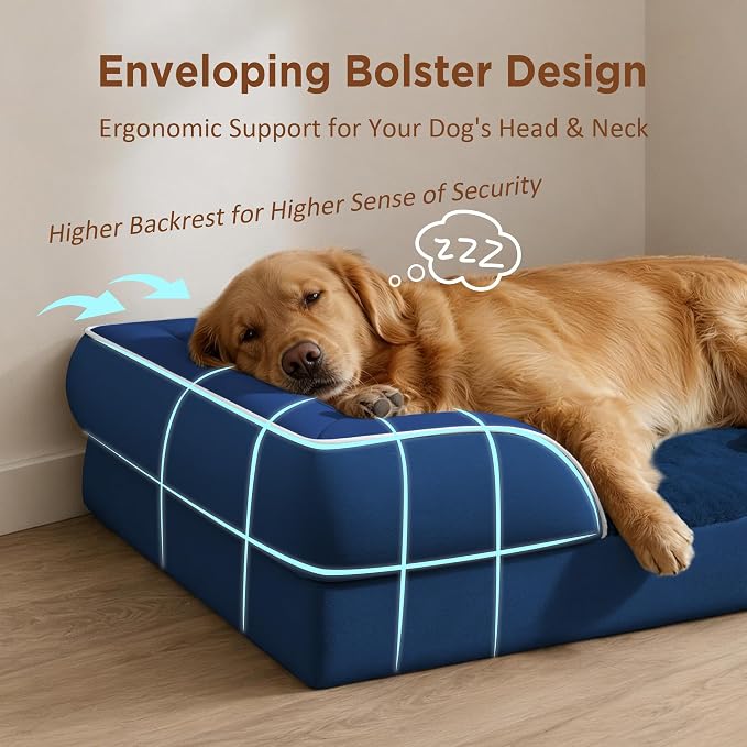 Comfort Expression Orthopedic Dog Bed for Extra Large Dogs with Bolster | Waterproof Dog Couch Bed with Washable Cover & Non-Slip Bottom, Supportive Egg Crate Foam XL Pet Bed, 45x35 Inch - Image 3