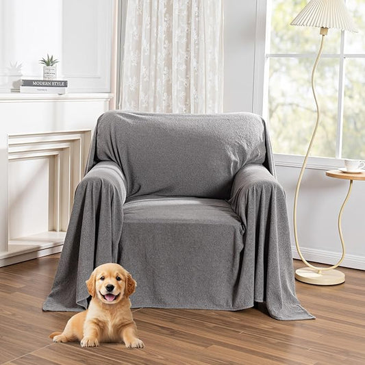 MYSKY HOME Chair Covers, Recliner Chair Covers, Arm Chair Covers Washable, Couch Cover for Dogs, Sofa Slipcovers for 1 Cushion, Furniture Protector Cover for Living Room, 71" x 91", Grey by MYSKYHOME