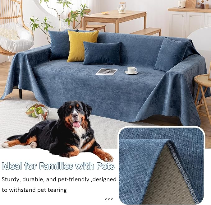 VClife Waterproof Dog Couch Cover Anti Slip Blue Sofa Cover, Durable Anti Pet Scratch Couch Covers for 2 Cushion Couch Sofa Washable Thick Sofa Slipcover Furniture Protector 71"X118" - Image 4