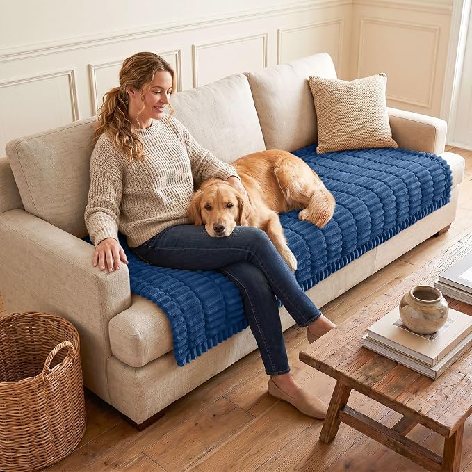 hyha Couch Cover for Dogs, Washable Non Slip Plush Flannel Sofa Protector | Thick Flannel, Silicone Anti-Slip Backing, Pet Hair & Scratch Protection, Fits Sofa & Loveseat (35.4" x 88") - Image 2