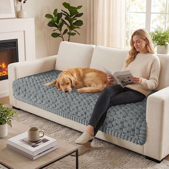 Smiry Non Slip Couch Covers for Dogs, Scratch Resistant Pet Sofa Protector | Machine Washable Soft Fuzzy Thick Furniture Cover for Sofa Loveseat Sectional Large Dogs, Grey, 35.4" x 82.7" - Image 5