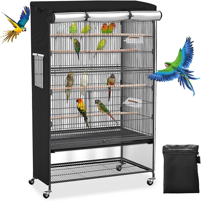 Roasivi Universal Large Birdcage Cover Black Out and Breathable Cages Cover for Parrots and Other Small Animals Durable Waterproofing Washable Material 31" L x 21" W x 53" H Black by Unknown