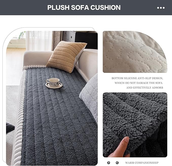 DREAMINGO Non Slip Couch Cover for Dogs Fuzzy Pet Sofa Covers Washable Thick Plush Sofa Slipcover Striped Texture Dark Grey Cushion Protector Dog Cat Bed Mat 27.6x59.1 Inch - Image 4
