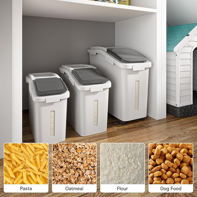 YITAHOME Ingredient Storage Bin, 20.6 Gal(11.4+5.8+3.4 Gal) Commercial Rice Flour Storage Container 500 Cups Storage Bins with Wheels Shelf-storage Bin with Scoop and Lid, Rice Bin for Kitchen, White - Image 6