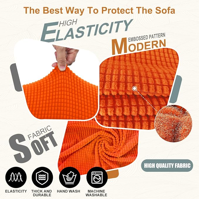 Stretch loveseat Covers Washable Sofa Slipcover, Orange | 1 Piece Couch Covers for Sofa Furniture Protector with Non Skid Foam and Elastic Bottom for Kids, Dogs - Image 6