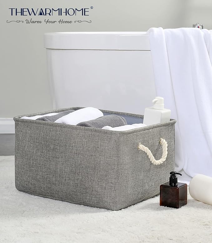 TheWarmHome Fabric Storage Bins Baskets for Organizing, Large Sturdy Storage Basket W/Handles, Decorative Foldable Storage Baskets for Shelves Closet Nursery Toy (X Large - 3 Pack 17.7L×13.8W×9.8H) - Image 3