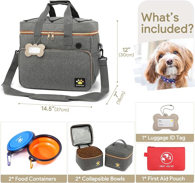 Dog Travel Bag for Traveling| Week Away/Overnight Dog Travel Accessories with Multi-Function Pockets| Travel Set for Dogs and Cats|Ideal Pet Diaper Bag and Pet Gift Kit(Grey) - Image 4
