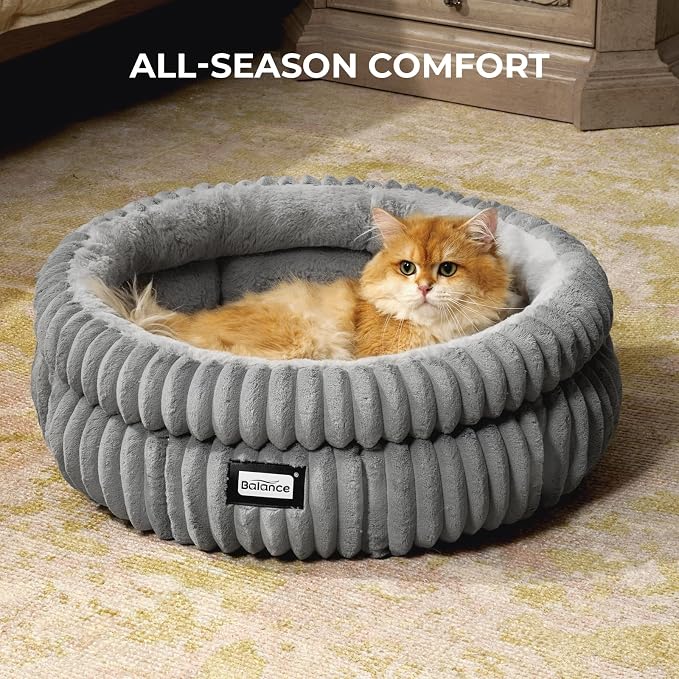 BALANCE Cat Bed Kitten Bed, Washable Round Cat Beds for Indoor Cats, Super Soft Plush Faux Fur Pet Bed for Puppy and Kitten with Anti-Slip Bottom - Image 4