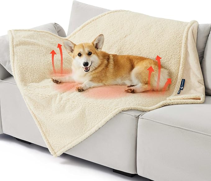 Bedsure Self Warming Dog Blankets for Large Dogs Waterproof - 40"X50" White | Soft Plush Sherpa Fleece Cat Puppy Blanket Washable for Couch Protector Reversible, Cozy Calming Throw Warm for Pet by Unknown