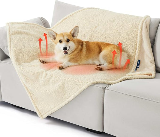 Bedsure Self Warming Dog Blankets for Large Dogs Waterproof - 40"X50" White | Soft Plush Sherpa Fleece Cat Puppy Blanket Washable for Couch Protector Reversible, Cozy Calming Throw Warm for Pet by Unknown