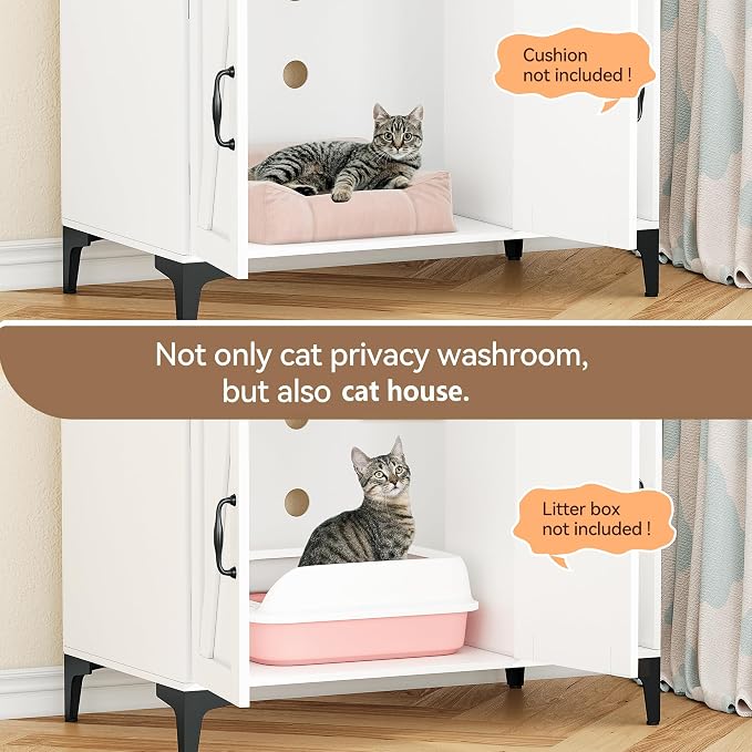 IDEALHOUSE Cat Litter Box Enclosure with Shelves and Doors,Wood Sturdy Hidden Litter Box Furniture,Indoor Cat House Furniture for Most of Litter Box,Litter Box Cabinet,White - Image 4