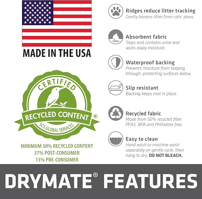 Drymate Cat Litter Box Mat, Litter Trapping Mat, Grey, 36x47 Jumbo XXL | Waterproof, Urine-Proof, Absorbent, Machine Washable, Soft on Paws, Contains Mess, Protects Floors, Kitten Supplies, USA Made - Image 7