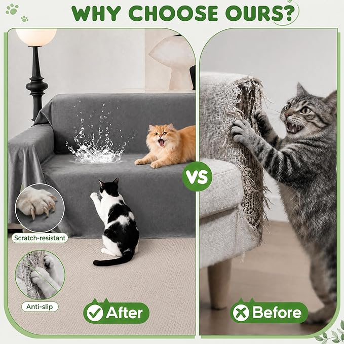 Loiion Cat Scratch Furniture Protector, 91"X71" | Ultra Soft, Waterproof, Anti-Slip, Pet-Friendly for Pets and Kids - Image 2