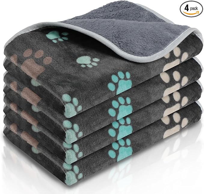 Reginary 4 Pcs Waterproof Guinea Pig Blankets Washable Small Animal Fleece Bedding Absorbent Guinea Pig Cage Liners Reusable Training Pee Pad Pet Sleep Mat for Hamster(Cute Paw,24 x 16 Inch) by Reginary