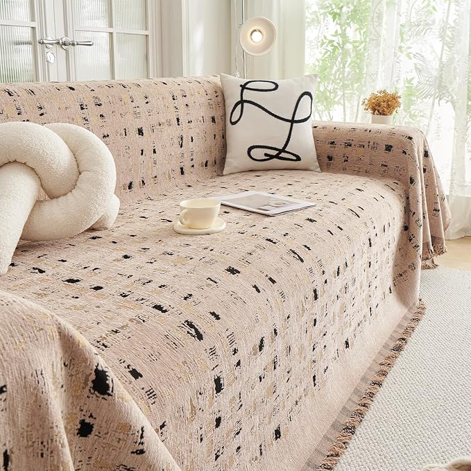 DREAMINGO Abstract Chenille Couch Cover Blanket Coffee Black Boho Sofa Cover, Washable Furniture Protector, Universal Slipcover for Couch, Geometric Brushstroke Jacquard, Large 71"x118" - Image 7