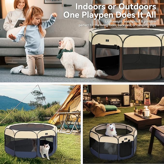 Portable Indoor Dog Playpen for Small Dogs & Puppies by A 4 Pet – 29.92" Pop-Up Soft Puppy Playpens with Bowl, Waterproof Floor, Calm Safe Space for Home, Travel & Daily Use