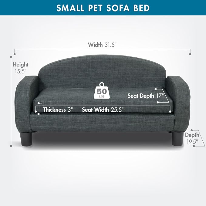Paws & Purrs Cat Sofa Bed, Pet Couch for Indoor Cats Elevated Cat Beds with Removable Washable Mattress Cover for Kitten, Puppy or Small Animal- 31.5" Wide, Gray - Image 3