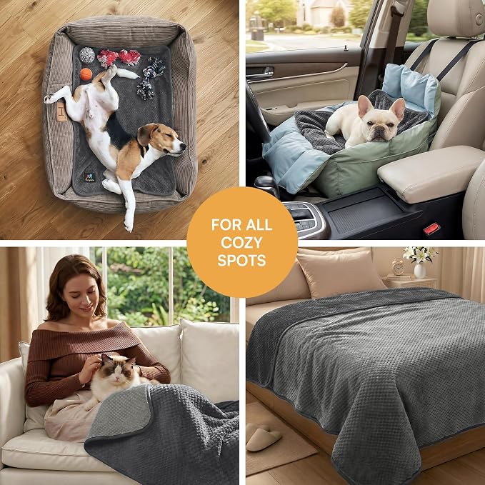 Luciphia Waterproof Blanket for Large Dog Ultra-Soft & Calming Pet Throw Reversible Warm Fleece Durable Furniture Crate Couch Bed Cover Protector Machine Washable Leakproof Grey XL (85''x57'') - Image 5