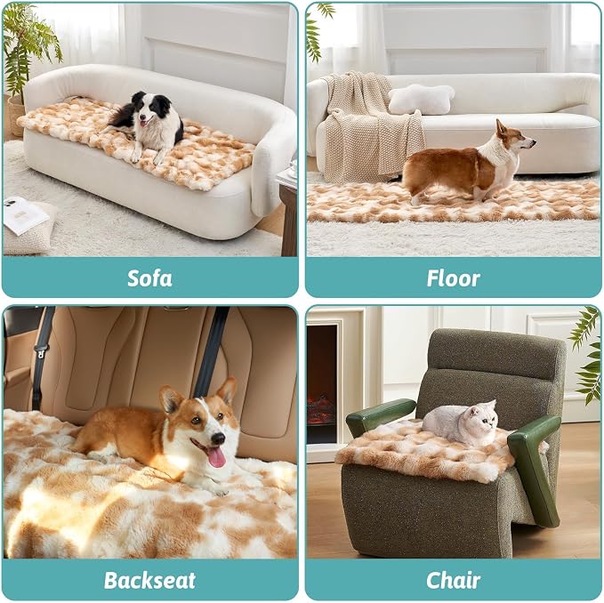 COZY KISS Couch Cover for Dogs Washable, Ultra Soft Faux Fur Pet Sofa Pad for Car Seat Protector, Liquid Pee Proof Cat Mat, Warm Pad for Dresser Top, 27.5x59 inch, Tie Dye Brown - Image 6
