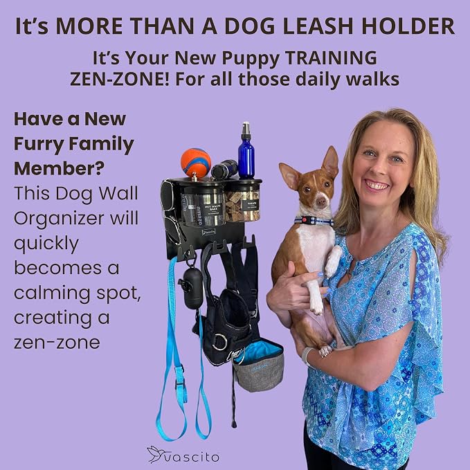 Dog Treat Holder for Wall Storage for Pets, Premium Pet Wall Organizer, Includes Two 16oz Airtight Dog Treat Jars, 3 Sets of Triple Hooks, Sturdy Shelf in Modern Black - Image 6
