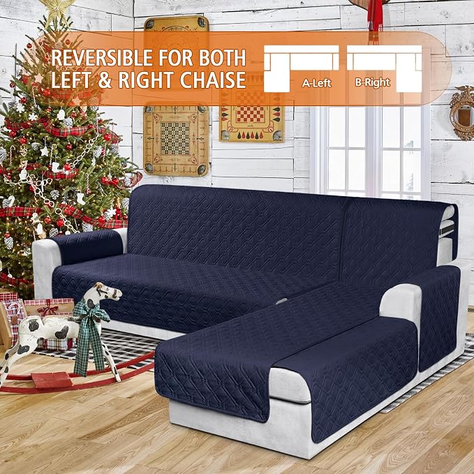 VANSOFY Sectional Couch Covers 100% Waterproof L Shaped Sofa Slipcover 3pcs Reversible Chaise Lounge Cover for Sectional Sofa Furniture Protector Cover for Pets Dog Cat(Small, Dark Blue) - Image 2