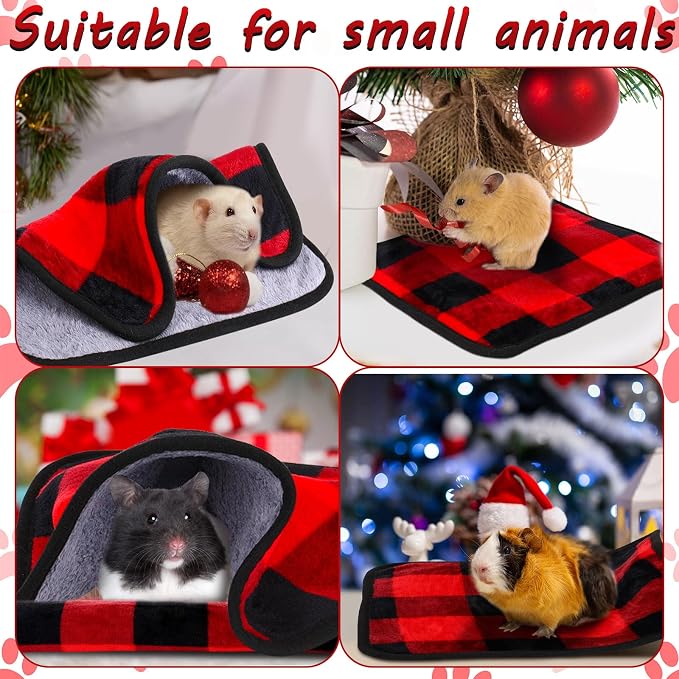 Reginary 4 Pcs Waterproof Guinea Pig Blankets Washable Small Animal Fleece Bedding Absorbent Guinea Pig Cage Liners Reusable Training Pee Pad Pet Sleep Mat for Hamster(Plaid,12 x 12 Inch) - Image 5