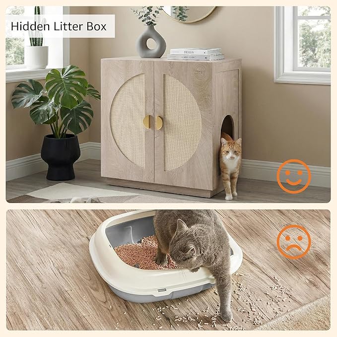 unipaws Tall Cat Litter Box Enclosure for Tall or Top Entry Litter Box | Hidden Litter Box Cover with Shelves, Kitty Enclosed Litter Box Cabinet, Cat Box Furniture - Image 4