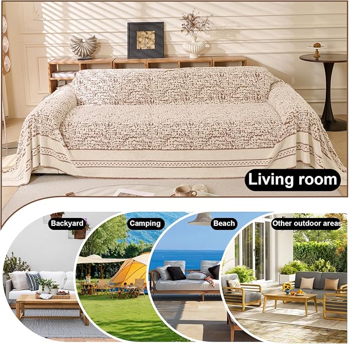 ROOMLIFE Thicked Striped Boho Khaki Couch Cover for 2-3 Cushion Sofa, Fuzzy Plush Warm Sofa Slipcovers Sectional Sofas Covers, Non Slip Washable Furniture Protector Soft with Tassel,Winter 71''X150” - Image 7
