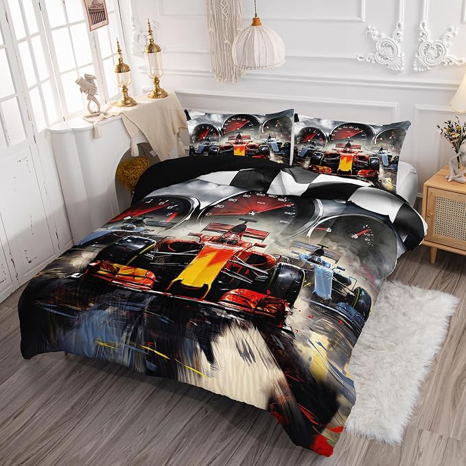 Racing Theme Comforter Set Racing car Extreme Sports Competition Quilt Sets with 1 Comforter and 2 Pillowcases for Kids Boys Bedroom All Season（Race Car-2 Twin） - Image 3
