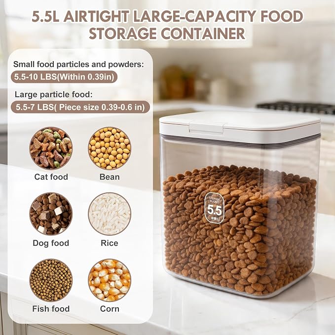 LEAWALK 5-7Lbs/5.81Qt/5.5L Airtight Dog Cat Food Storage Container and Pet Storage Bin BPA-Free. PET Clear Stackable Dog Treat Containers for Pet Food/Rice/Dry/Cereals/Flour/Sugar/Bread - Image 8