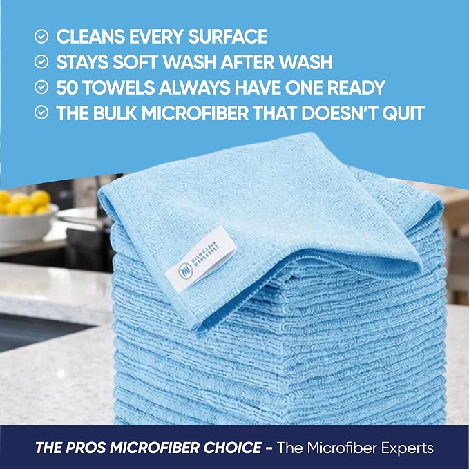 Microfiber Wholesale 12" x 12" Cleaning Cloths (50 Pack) - Reusable Towels, Wash Rags, Dust Cloth, All-Purpose: Kitchen, Dish, Cars, Shop, Glass (Green) - Image 2