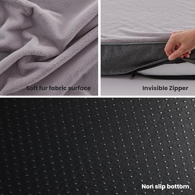 Orthopedic Memory Foam Dog Bed for Large Dogs, Cooling Gel Dog Crate Mat with Removable Washable Cover & Non-Slip Bottom, Ideal for Arthritic Dogs Up to 110Lb (Grey, XX-Large: 50" x 34" x 5") - Image 5