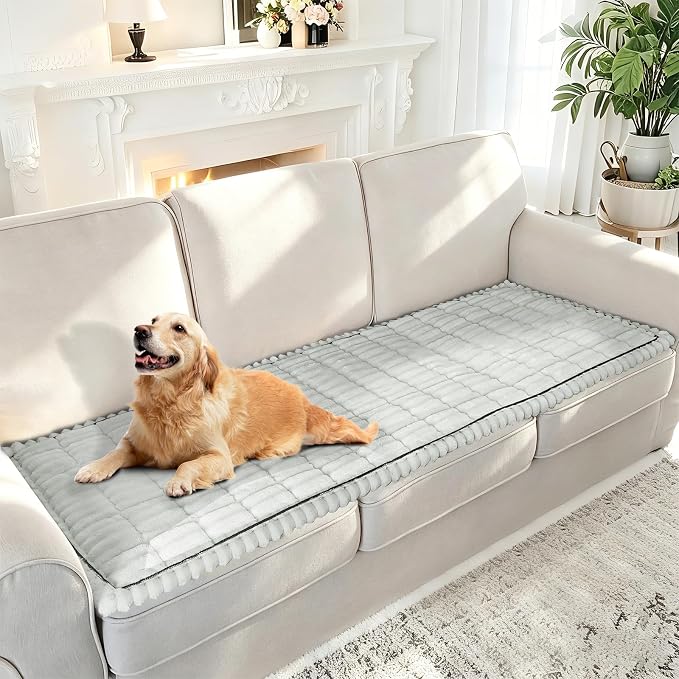 U-NICE HOME Oversized Fuzzy Loveseat Cover, Light Grey, 27.6''x56'' | Non-Slip, Washable, Couch cover for dog, Pet friendly, Furniture Protector - Image 2