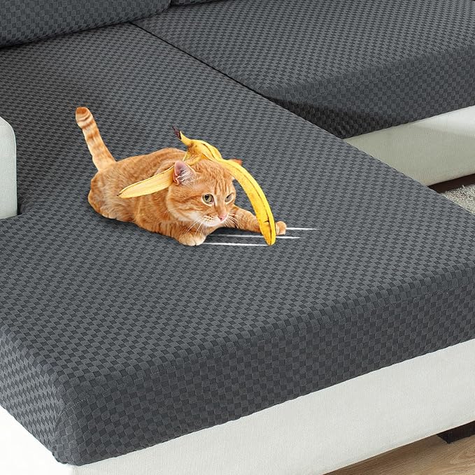 【Clearance】 Stretch Individual Cushion Covers Sofa Loveseat Seat Cushion Slipcovers Soft Couch Cover Replacement Large Checkered Furniture Protector with Elastic Bottom (2 Pc Cushion Cover, Dark Gray) - Image 7