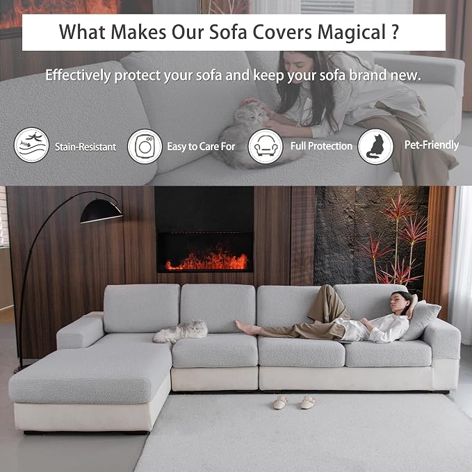 OHSIO Couch Cushion Covers for Sectional Sofa, Stretch Soft Sofa Slipcovers Washable Wear-Resistant Universal Furniture Protector for Living Room(1 Piece Loveseat Cover, Light Gray) - Image 5