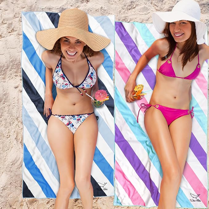 Whale Flotilla 4 Pack Large Quick Dry Beach Towel (30"x60"), Microfiber Sand-Free Beach Towel Set, Super Absorbent Compact Pool Travel Accessories, Purple/Navy/Aqua/Pink - Image 2